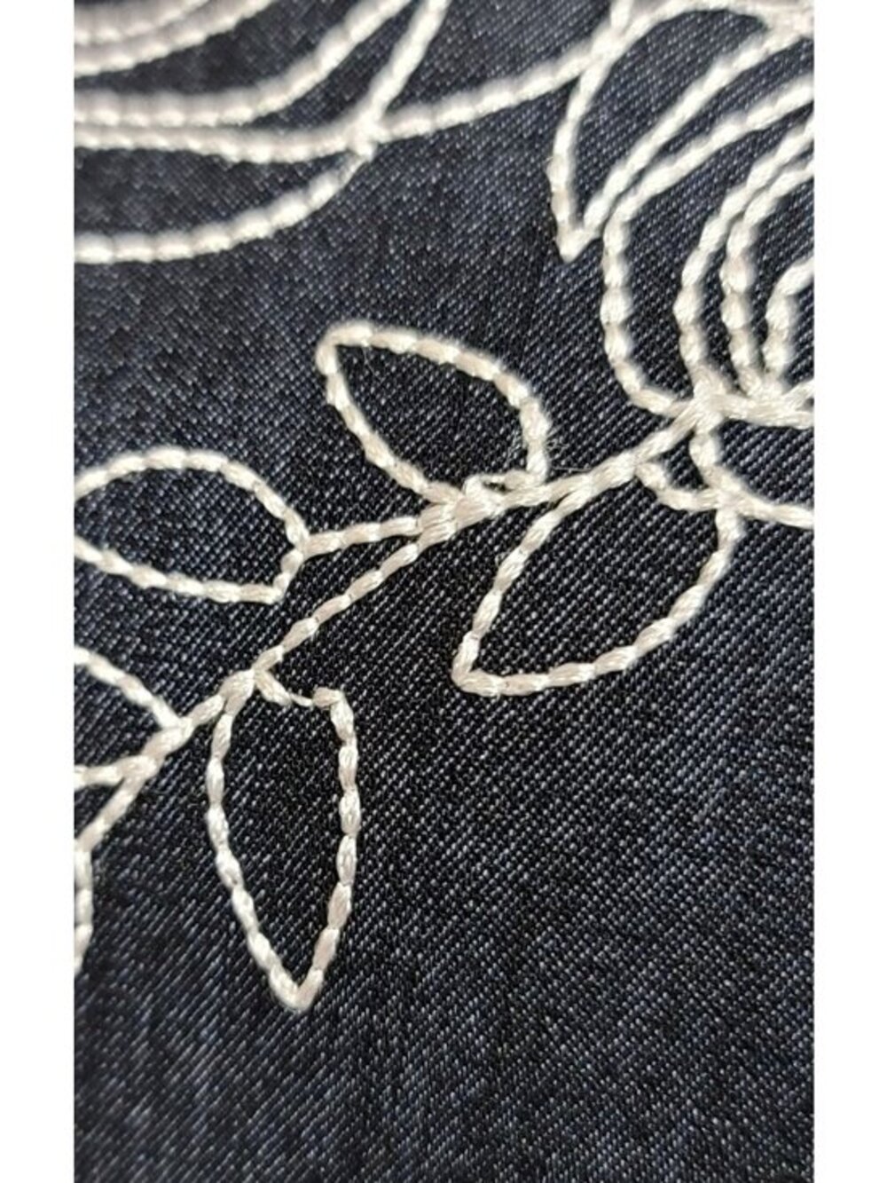 Sleeveless Navy Blue Denim Sheath Dress With White Floral Embroidery Back Zip Cl - Picture 4 of 8